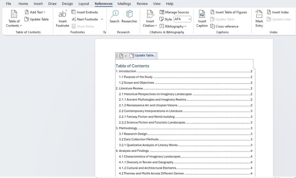 Manual vs Automatic Table of Contents