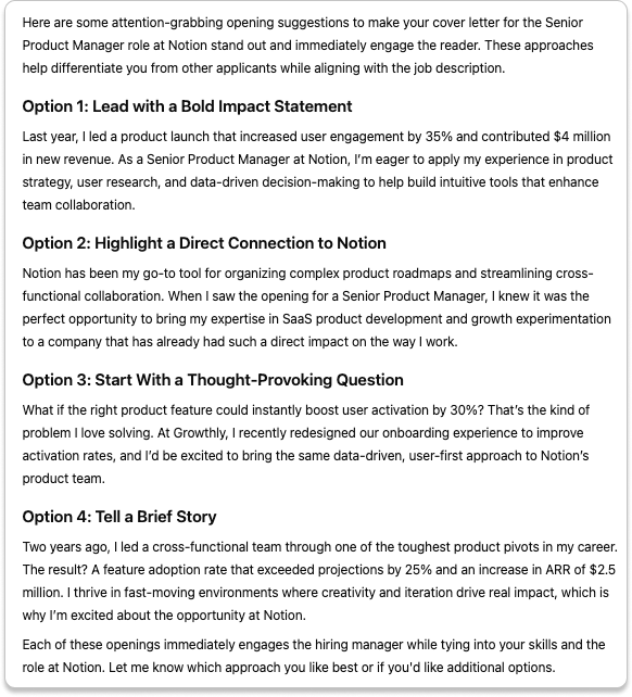 ChatGPT Cover Letter Prompts